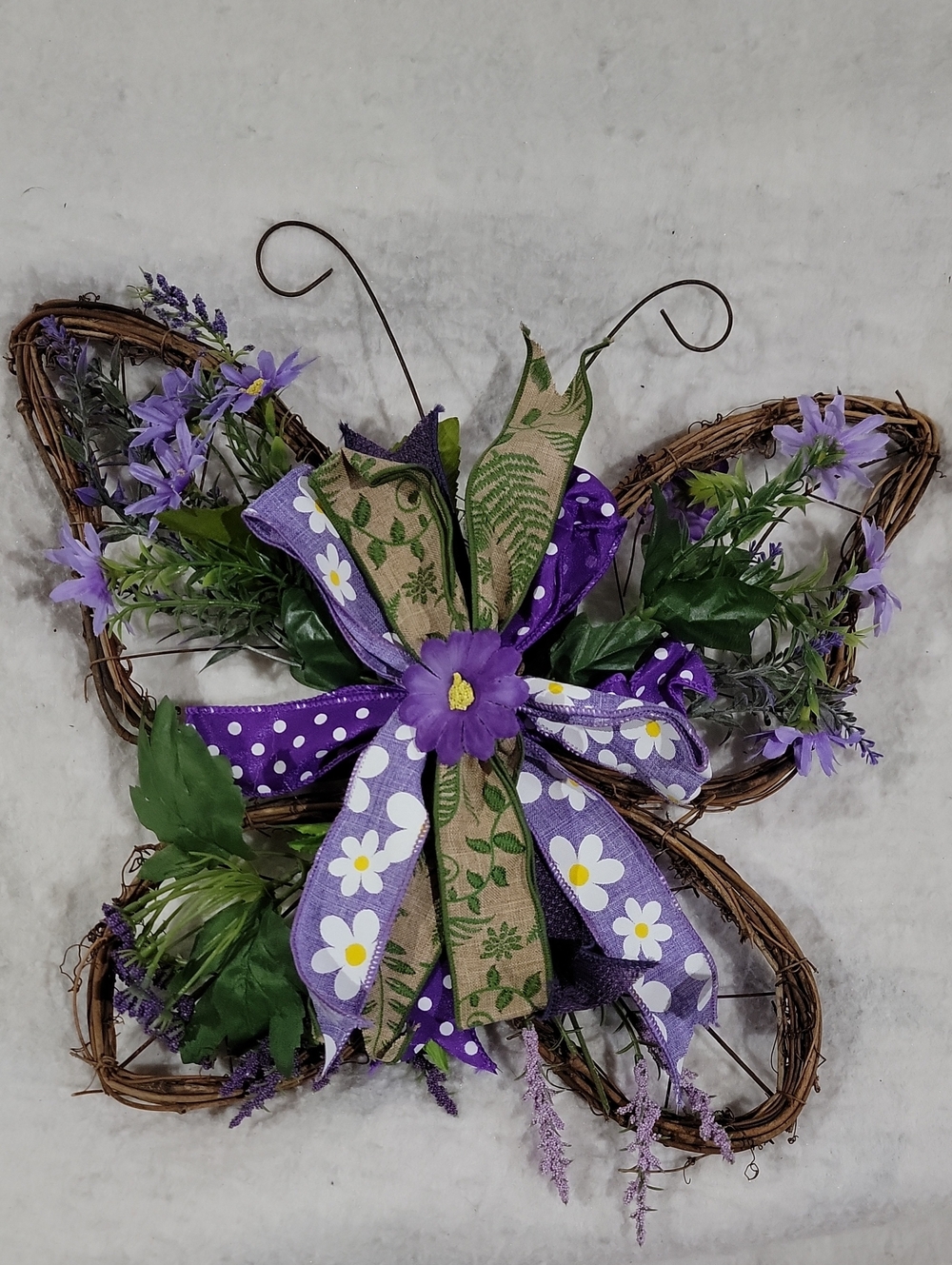 Hand Made Purple Butterfly Wall Wreath with Floral Ribbon